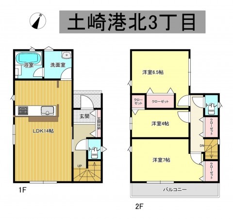 秋田市土崎港北、新築一戸建ての間取り画像です