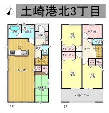 秋田市土崎港北、新築一戸建ての間取り画像です