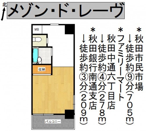 秋田市南通築地、収益物件/マンションの間取り画像です