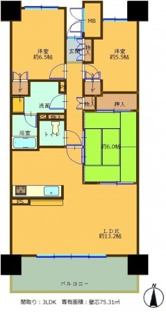 秋田市手形、収益物件/マンションの間取り画像です
