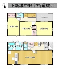 秋田市下新城中野、新築一戸建ての間取り画像です