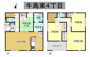 秋田市牛島東、新築一戸建ての間取り画像です