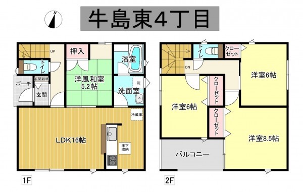 秋田市牛島東、新築一戸建ての間取り画像です