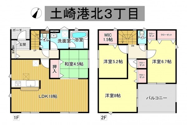 秋田市土崎港北、新築一戸建ての間取り画像です
