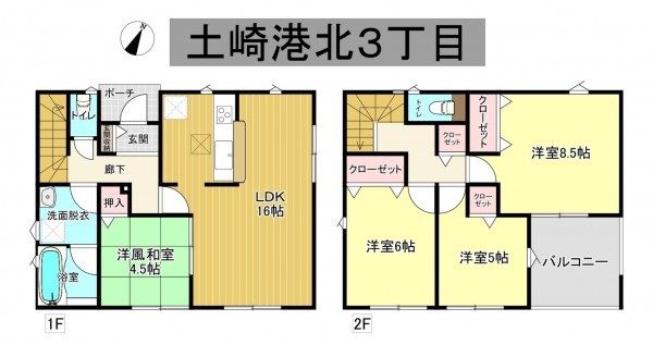 秋田市土崎港北、新築一戸建ての間取り画像です