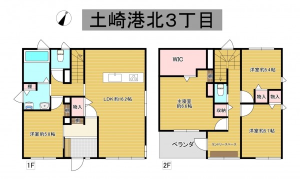秋田市土崎港北、中古一戸建ての間取り画像です