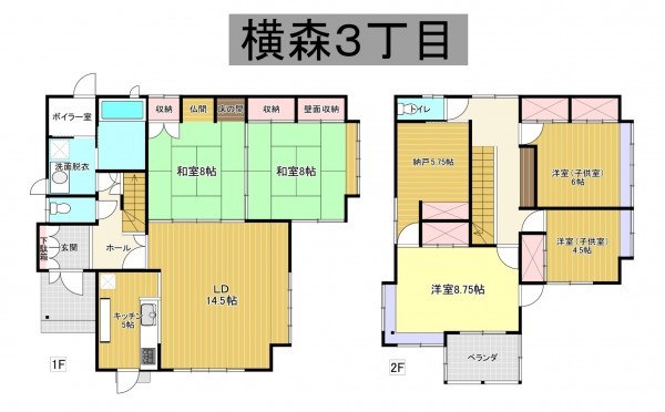 秋田市横森、中古一戸建ての間取り画像です