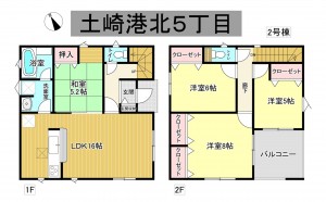 秋田市土崎港北、新築一戸建ての間取り画像です