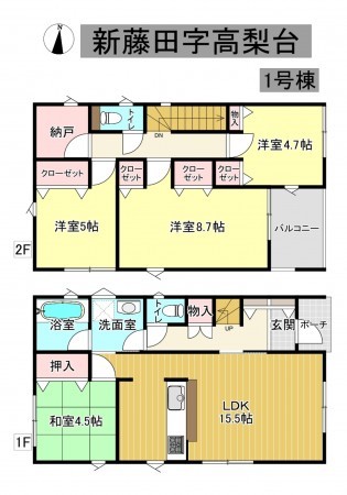 秋田市新藤田、新築一戸建ての間取り画像です