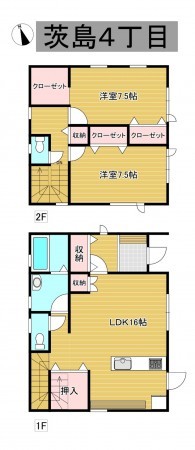 秋田市茨島、中古一戸建ての間取り画像です