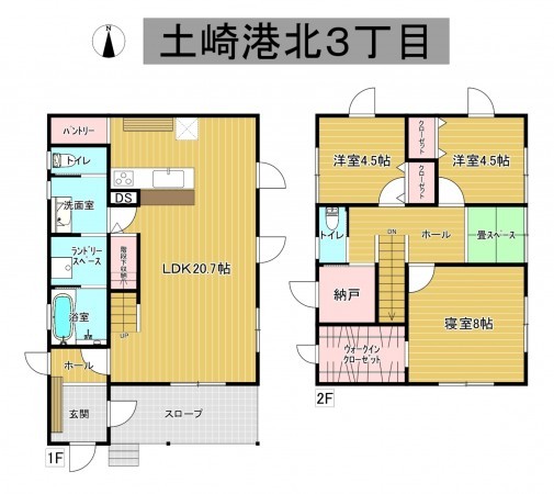 秋田市土崎港北、中古一戸建ての間取り画像です