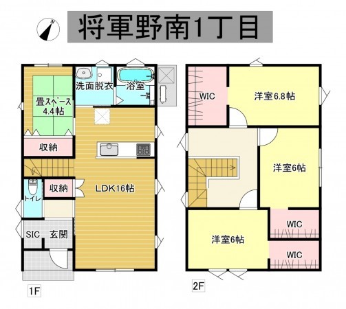 秋田市将軍野南、中古一戸建ての間取り画像です