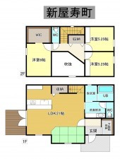 秋田市新屋寿町、中古一戸建ての間取り画像です