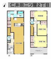 秋田市仁井田二ツ屋、新築一戸建ての間取り画像です