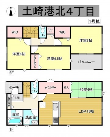 秋田市土崎港北、新築一戸建ての間取り画像です