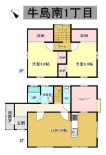 秋田市牛島南、中古一戸建ての間取り画像です