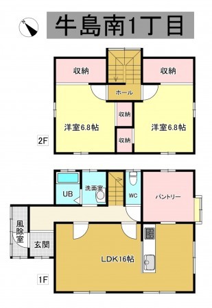 秋田市牛島南、中古一戸建ての間取り画像です