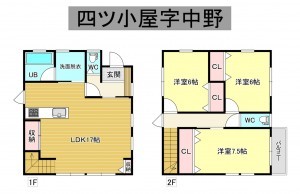 秋田市四ツ小屋、中古一戸建ての間取り画像です