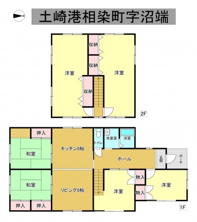 秋田市土崎港相染町、中古一戸建ての間取り画像です