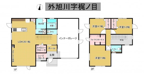 秋田市外旭川、中古一戸建ての間取り画像です