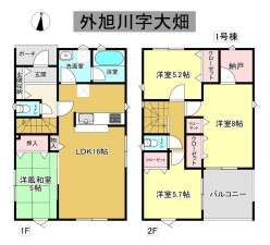 秋田市外旭川、新築一戸建ての間取り画像です