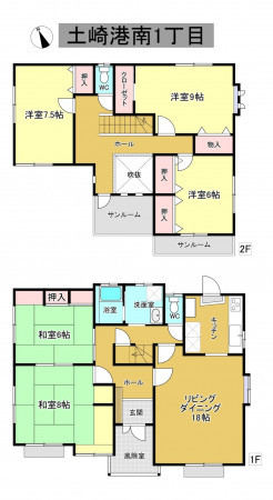 秋田市土崎港南、中古一戸建ての間取り画像です