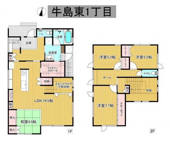秋田市牛島東、中古一戸建ての間取り画像です