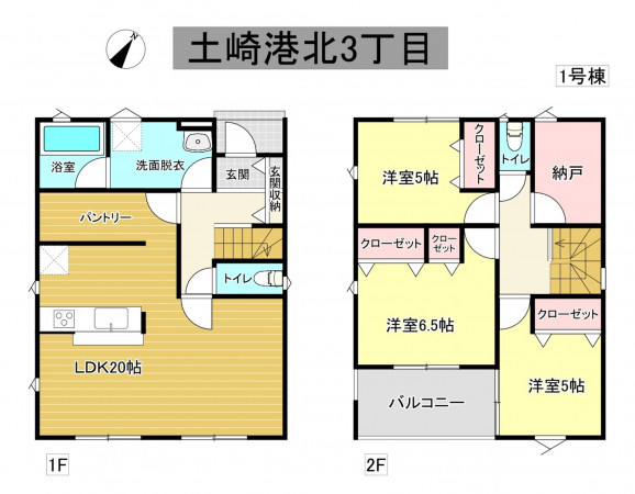 秋田市土崎港北、新築一戸建ての間取り画像です