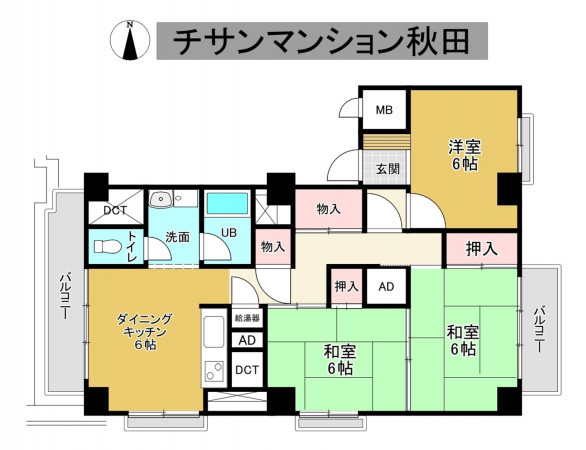 秋田市中通、マンションの間取り画像です