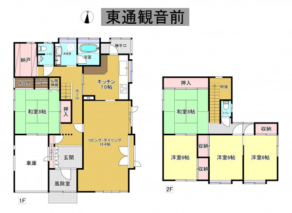 秋田市東通観音前、中古一戸建ての間取り画像です