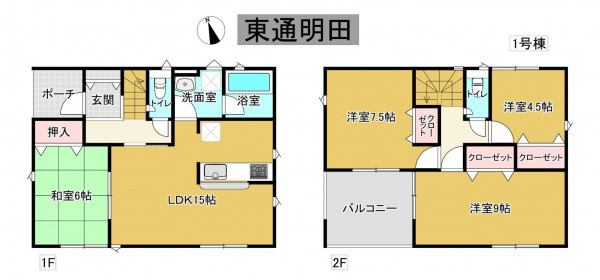 秋田市東通明田、新築一戸建ての間取り画像です
