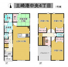 秋田市土崎港中央、新築一戸建ての間取り画像です