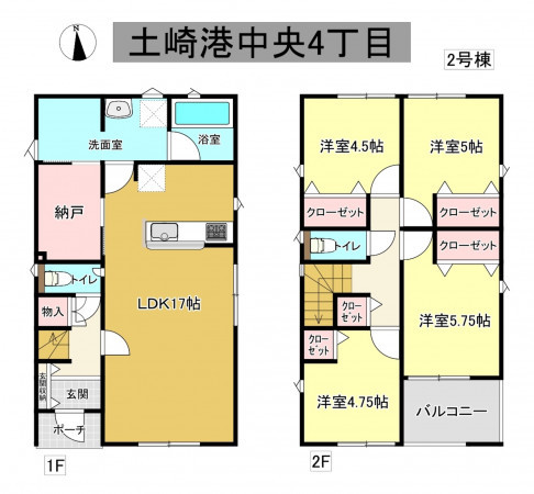秋田市土崎港中央、新築一戸建ての間取り画像です