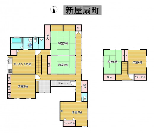 秋田市新屋扇町、中古一戸建ての間取り画像です