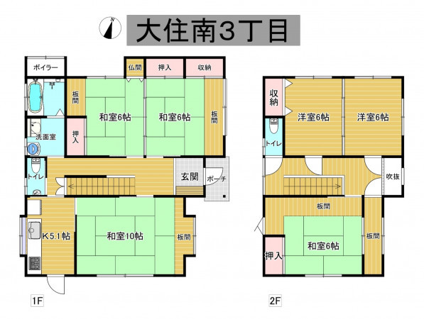 秋田市大住南、中古一戸建ての間取り画像です