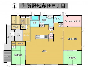 秋田市御所野地蔵田、中古一戸建ての間取り画像です
