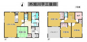 秋田市外旭川、新築一戸建ての間取り画像です