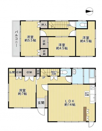 大網白里市南横川、中古一戸建ての間取り画像です