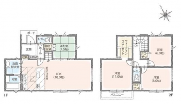 茂原市小林、新築一戸建ての間取り画像です