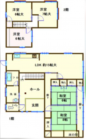 茂原市三ケ谷、中古一戸建ての間取り画像です