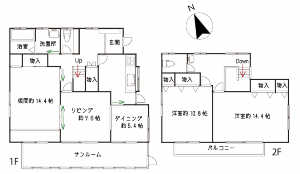 大網白里市南横川、中古一戸建ての間取り画像です