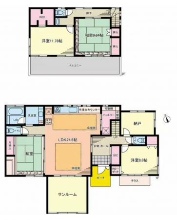 茂原市東郷、中古一戸建ての間取り画像です