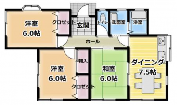 茂原市粟生野、中古一戸建ての間取り画像です