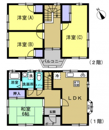 茂原市法目、中古一戸建ての間取り画像です