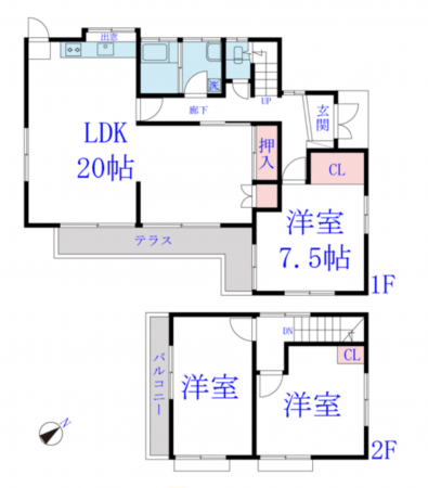 大網白里市木崎、中古一戸建ての間取り画像です