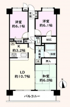 茂原市八千代、中古マンションの間取り画像です