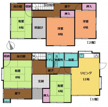 茂原市東郷、中古一戸建ての間取り画像です