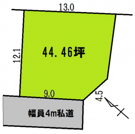 大網白里市上貝塚、土地の間取り画像です
