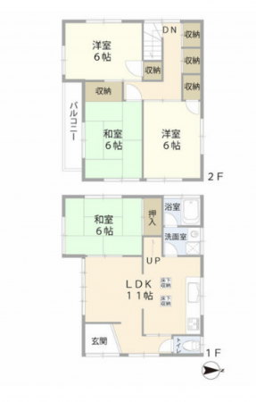 大網白里市南飯塚、中古一戸建ての間取り画像です