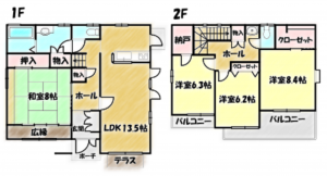大網白里市みどりが丘、中古一戸建ての間取り画像です